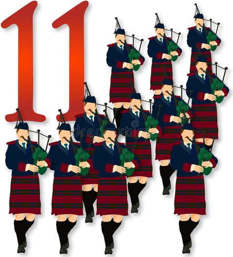 12 Days of Christmas: 11 Pipers Piping. Eleven bag pipe players wearing plaid ki , #Ad, #Piping, #Pipers, #bag, #Eleven, #Days #ad 12 Days Of Christmas Illustration, 11 Pipers Piping, 11th Day Of Christmas, Pipers Piping, 12 Days Of Xmas, The 12 Days Of Christmas, Christmas Events, Twelve Days Of Christmas, Bagpipes