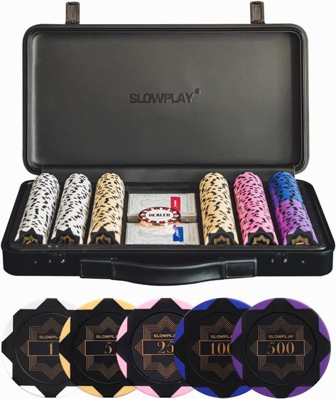 The first professional and hobbyist poker set. The SLOWPLAY engineering and design teams spent 18 months building this product, and every detail has been crafted with the upmost attention to help players enjoy the game that they love. It reflects good taste and fine quality, making the poker chips set an ideal gift for poker enthusiasts Poker Chips Design, Poker Chip Stack, Poker Card Protector, Texas Hold Em, Plastic Playing Cards, Poker Texas Holdem, Poker Chips Set, Poker Set, Texas Holdem