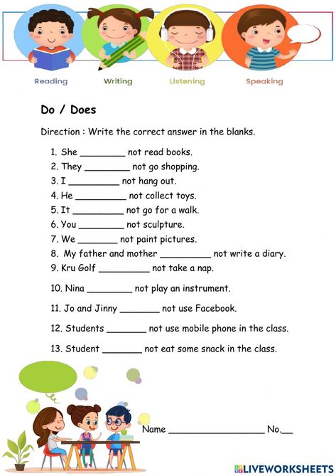 Do And Does Worksheet For Grade 1, Doing Words Worksheet, Do And Does Grammar, Do And Does Worksheet, Do Or Does Worksheet, Do Does Worksheet, Noun Activity, Animal Riddles, Nouns Activities