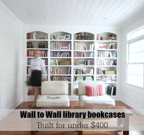 Today I'm sharing detailed bookcase plans for my wall to wall bookcases.  These plans utilize straight top rails instead of arches in the faceframes. Full Wall Bookshelf, Wall Bookcases, Bookcase Plans, Wall Bookshelf, Sawdust Girl, Library Bookcase, Library Wall, Bookcase Wall, Wall Bookshelves