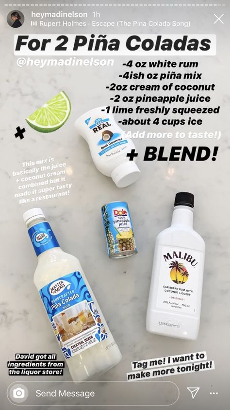 Drinks Alcohol Recipes Party, Easy Pina Colada Recipe, Madi Nelson, Mac And Cheese Recipe Soul Food, Pina Colada Drinks, Alcoholic Punch Recipes, Pina Colada Recipe, Candy Cocktails, Mixed Drinks Alcohol