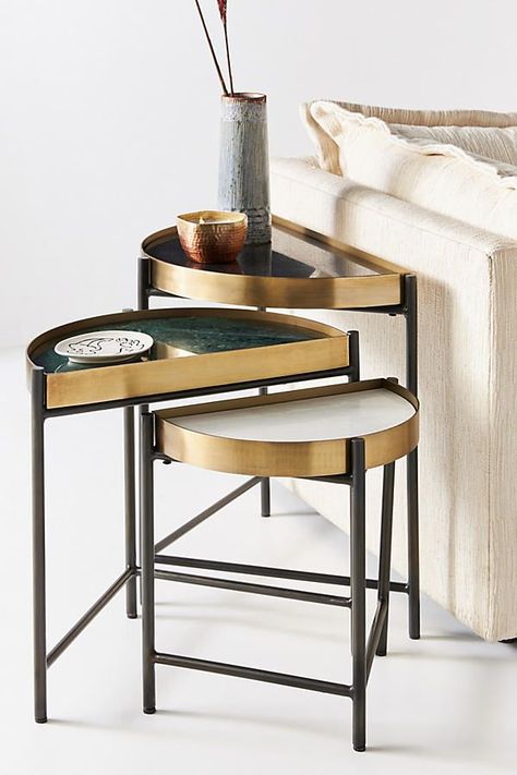 Looking to elevate your living room decor? Check out these 10 stylish coffee table sets that will add a touch of sophistication to your space. From modern designs to classic styles, find the perfect coffee table set to complement your home. Upgrade your living room with these chic and functional pieces today! Unique Living Room Furniture, Unique End Tables, Kitchen 2020, Small Accent Tables, Drum Side Table, Side Table Decor, Nesting Table, Oak Side Table, Stainless Steel Table