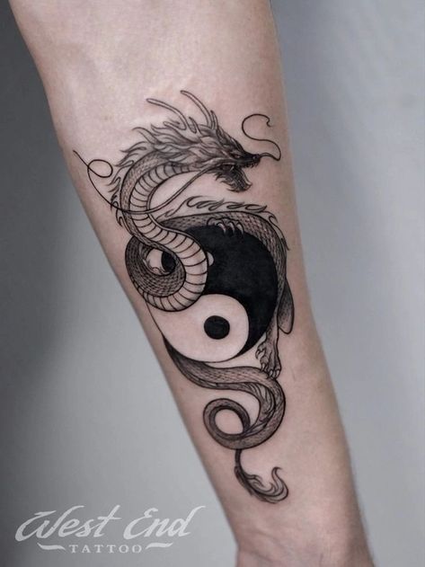 Dragon Yin Yang Tattoo, Pentagram Tattoo, Dbz Tattoo, Ying Yang Tattoo, Dragon Tattoos For Men, Yin Yang Tattoos, Dragon Tattoo For Women, Butterfly Tattoos For Women, Dragon Tattoos