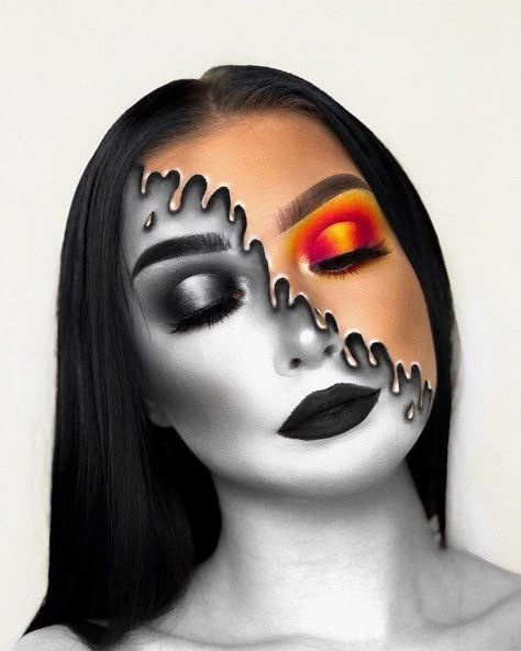 Uploaded by Katelyn Pugh. Find images and videos about black, art and makeup on We Heart It - the app to get lost in what you love. Fire Makeup, Makeup Zombie, Fantasy Make-up, Halloweenský Makeup, Halloween Make-up Looks, Make Up Designs, Drag Make-up, Halloween Makeup Diy, Halloween Makeup Ideas