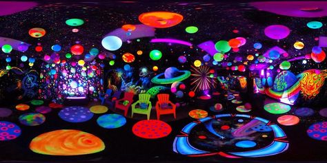 I Create Mind-Blowing 3d Blacklight Art Installations | Bored Panda Black Light Room, Blacklight Art, The Burning Man, Secret To Happiness, Interactive Art Installation, Blacklight Party, Hippy Room, Neon Room, Glowing Art