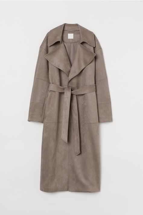 H&M Faux Suede Coat Knee Length Coat, Faux Shearling Coat, Suede Coat, H&m Shorts, Belted Coat, Shearling Coat, Coat Outfits, Oversized Jacket, Hooded Coat