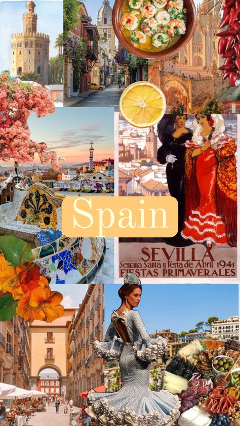 Spain Shuffles, Spain Collage Aesthetic, Spanish Market Aesthetic, Spain Aesthetics Wallpaper, Igcse Spanish, Spanish Culture Aesthetic, Spanish Collage, Spain Collage, Spain Travel Aesthetic