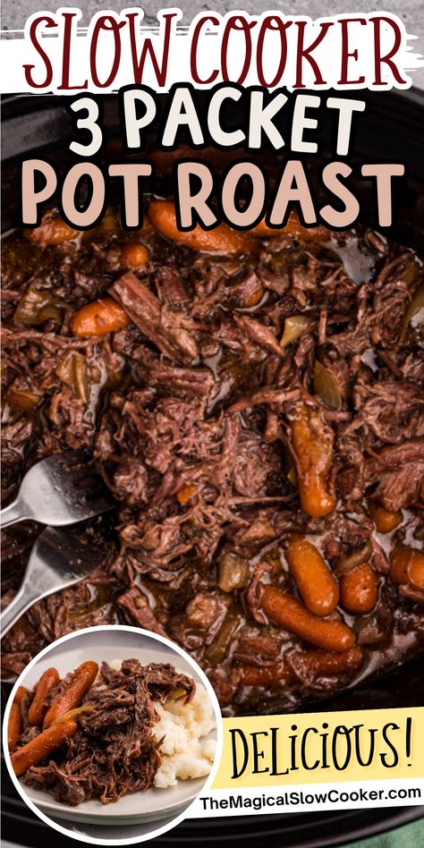 Slow Cooker 3 Packet Pot Roast Roast Easy Crock Pot Recipes, 3 Packet Slow Cooker Roast, Ranch Roast Beef Crock Pot, Three Envelope Crock Pot Roast, Alabama Pot Roast Crockpot, Cowboy Roast Crock Pot, 3 Packet Pot Roast Instant Pot, Beef Roast Crockpot Recipes Slow Cooker Easy, Chuck Roast Crock Pot Recipes Ranch Packet