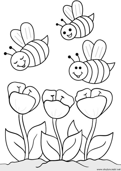 Spring Coloring Sheets, Basic Drawing For Kids, Bee Coloring, Kids Printable Coloring Pages, Bee Crafts For Kids, Hand Art Kids, Bee Coloring Pages, Free Kids Coloring Pages, Bee Drawing