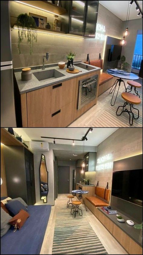 25 M2 Apartment, Mini Loft Apartment, Lofts Pequenos, Loft Airbnb, Industrial Loft Apartment, Industrial Condo, Loft Apartment Industrial, Sp Studio, Small Room Interior