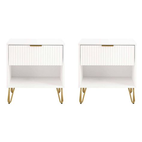 top items in home decor | Home decorating ideas | Sty White And Gold Nightstand, Glam Nightstand, Gold Nightstand, Nightstand Set Of 2, Bedside Storage, All This Time, White Nightstand, Modern Glam, Manhattan Comfort