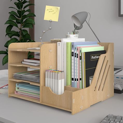 PUNCIA 4 Tiers Office Wood Desktop Organizer Letter A4 Paper File Rack with Vertical Horizontal File Holder Supplies Storage Box Mail Sorter on Desk Tabletop Binder Folder Letter Trays : Amazon.ca: Office Products Wooden File Organizer, Desk Paper Organizer, Paper Sorter, Desk File Organizer, Desktop Organiser, Notebook Organizer, Desktop File Organizer, Wood Desk Organizer, Desk File