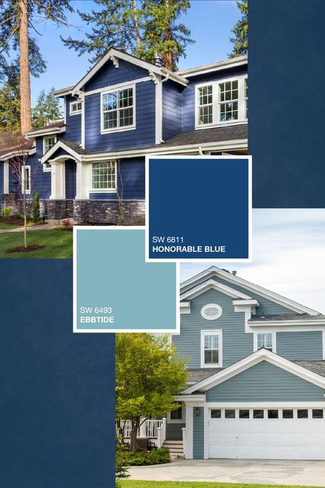 Blue Exterior Paint Colors For House, Blue Exterior House, Blue Home Exterior, Blue Swatches, Paint Your House, Blue Exterior, House Exterior Paint, Exterior House Paint, Pintura Exterior