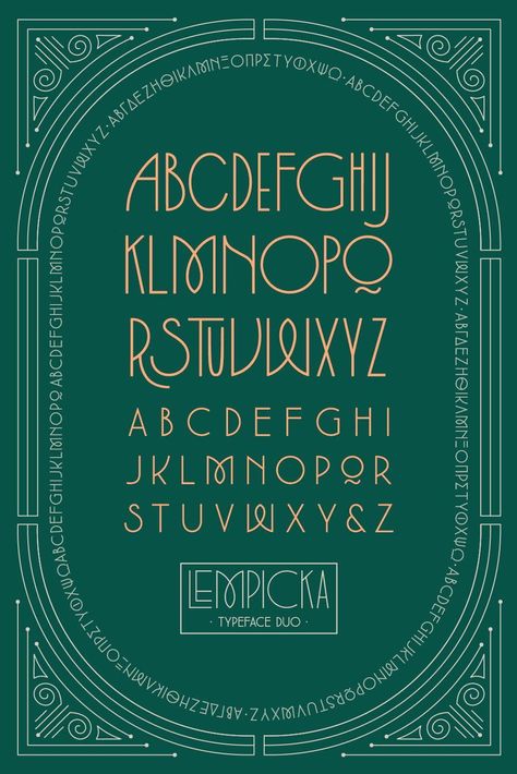 & Raleway Lempicka and Raleway: A Match Made in Art Deco Heaven | Lempicka and Raleway are a perfect match for art deco designs. Lempicka's geometric shapes and bold colors complement Raleway's clean lines and elegant Letras Cool, Art Deco Fonts, Art Deco Font, Deco Font, Graphic Work, Alfabet Letters, Font Duo, Hand Lettering Alphabet, Aesthetic Fonts