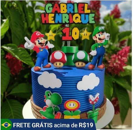 Ideia de bolo do Super Mario para festa infantil Kids Birthday Theme, Kids' Party, Mario Party, Super Mario, Mario, Birthday Cake, Cake, Birthday, 10 Things