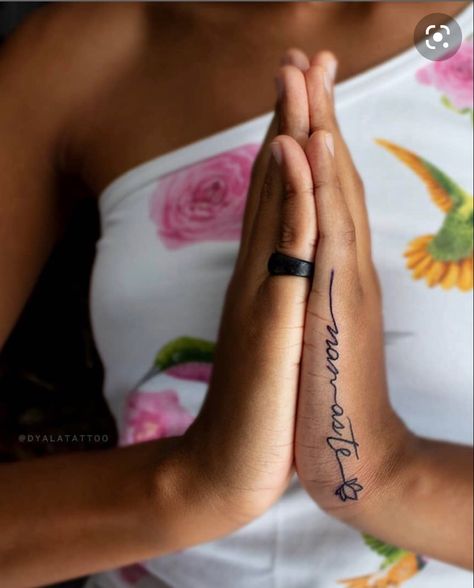 Zen Hand Tattoo, Small Spiritual Tattoos Black Women, Yoga Related Tattoos, Yogi Tattoo Ideas, Namaste Tattoo Symbol, Meditation Tattoos For Women, Yoga Symbols Tattoo, Yoga Inspired Tattoos, Yoga Tattoos For Women