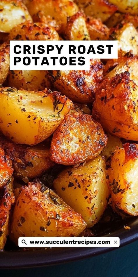 Make your holiday feasts unforgettable with these Ultimate Crispy Roast Potatoes! Tossed in herbs and spices, they’re roasted to perfection for a mouthwatering addition to any festive meal. Perfectly Roasted Potatoes, Super Crispy Roasted Potatoes, British Crispy Potatoes, English Roasted Potatoes In Oven, Crispy Red Potatoes Air Fryer, Best Potatoes Recipes, Roasted Potatoes With Russet Potatoes, Extra Crispy Roasted Potatoes, How To Make Crispy Potatoes In Oven