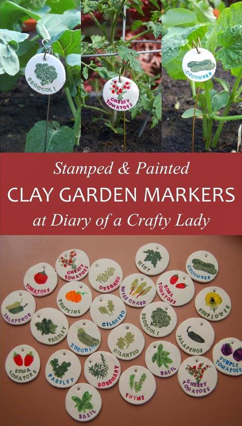 Garden Markers Clay, Garden Labels Diy, Clay Garden Markers, Plant Markers Diy, Garden Markers Diy, Garden Plant Markers, Clay Garden, Gardening For Dummies, Diy Marker