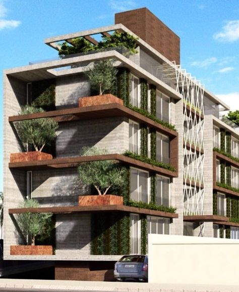 Residential Architecture Facades, Residential Architecture Apartment, Facade Architecture Design, Residential Building Design, Architectural Rendering, Architecture Building Design, Apartment Architecture, Green Architecture, Modern Architecture House