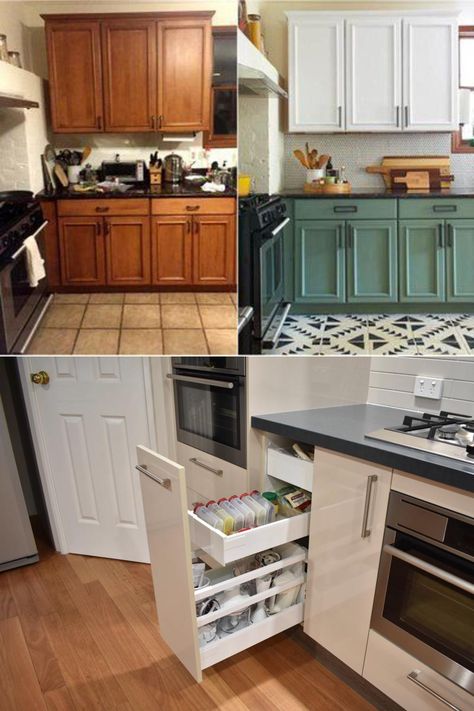 Wooden Kitchen Makeover, Old Kitchen Style, Kitchen Cabinet Upcycle, Recycled Kitchen Cabinets, Kitchen Upcycle Ideas, Kitchen Renovations On A Budget, Upcycled Kitchen Ideas, 60s Kitchen Makeover, Diy Kitchen Cupboards Makeover