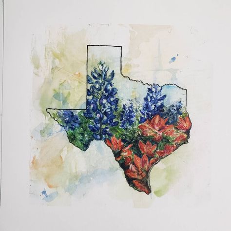 "Title: Texas wildflowers SIZE: 4x6\" or 5x7\" inches MEDIA: Archival Print SIGNED by the artist Print of my own original mixed media illustration on archival matte fine art paper with archival inks. Images may not be sold, copied or redistributed in any format. All images copyright owned by the artist, buyer is not purchasing the rights to the image. Color may vary from monitor to monitor. If you would like this in a different size or have any questions please private message me. Come watch for Bluebonnet Tattoo, Wildflowers Field, Texas Tattoo, Texas Watercolor, Wildflower Illustration, Wildflower Drawing, Texas Wildflowers, Jellyfish Painting, Home Decor Blue