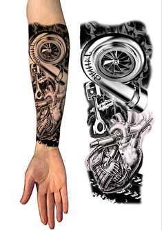 Stile Pin Up, Covered In Tattoos, Tato 3d, Hot Rod Tattoo, Engine Tattoo, Gear Tattoo, Mechanic Tattoo, Forearm Band Tattoos, Biomechanical Tattoo