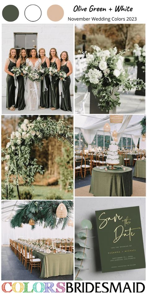 Wedding Colors For October 2023, Wedding Color Schemes Fall Green, Wedding Color Palette November, Wedding Beige And Green, Wedding Colors With Gold Accents, Natural Wedding Color Palette, Modern Color Palette Wedding, Olive Green Fall Wedding Color Pallets, November Green Wedding