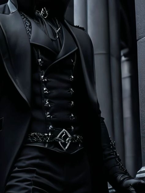 Black Villain Outfit Male, Medieval Goth Men, Gothic Royalty Aesthetic Men, Gothic Outfits Male, Gothic Suit Mens, Male Corset Aesthetic, Mens Gothic Clothing, Goth Suit Men, Suits Design Men