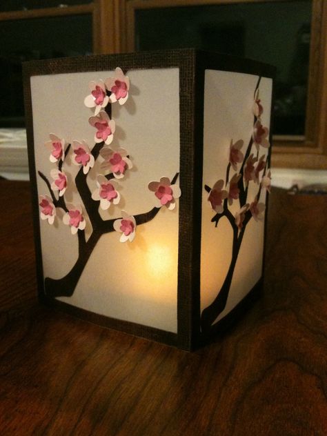 Kathy's Krafts: Cherry Blossom Lantern Photos Luminaries, Cherry Blossom Centerpiece, Luminary Diy, Japan Party, Cherry Blossom Party, 100 Year Old Home, Cherry Blossom Theme, Centerpiece Diy, Asian Party