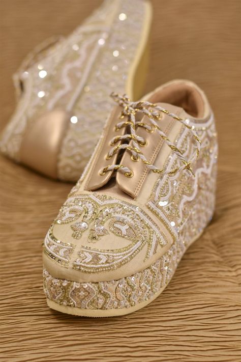 Ivory sequin embroidered bridal sneakers Embroidery Sneakers, Wedding Footwear, Shoe Refashion, Embroidered Sneakers, Bridal Sneakers, Bridal Jewelry Sets Brides, Shoe Cake, Diy Sneakers, Beaded Shoes