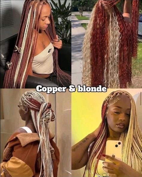 Hairstyles With Peekaboo Braids, Braided Color Hairstyles, Colored Braids With Curls, One One Hairstyles Braids, Braids Color Combo Ideas, Black And Color Braids, Box Braid Hair Color Combos, Braiding Hair Color Combos, How To Style Peekaboo Braids