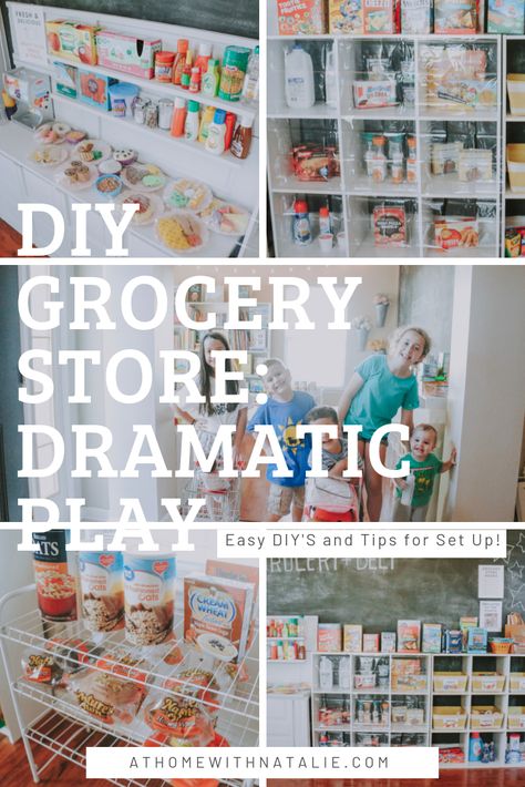 Our DIY Grocery Store – Dramatic Play Diy Grocery Store, Kitchen Play Area, Kids Play Store, Store Dramatic Play, Kids Grocery Store, Pretend Grocery Store, Grocery Store Dramatic Play, Pretend Play Grocery Store, Play Grocery Store