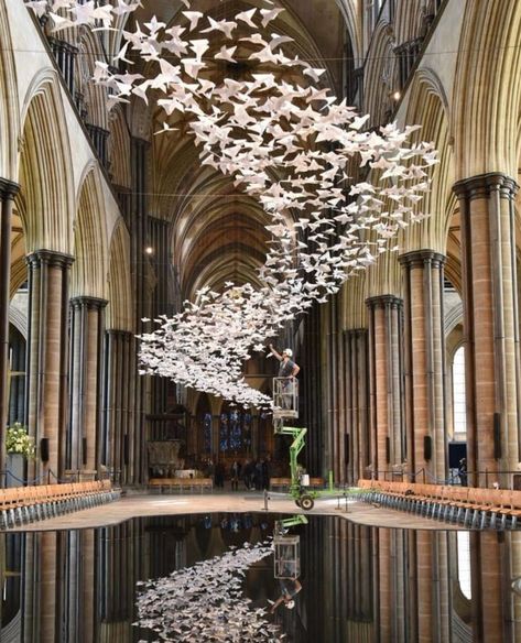 Origami Dove, Salisbury Cathedral, Deco Nature, Lobby Design, Hotel Interior Design, Ceiling Installation, Lighting Design Interior, Salou, Church Ideas