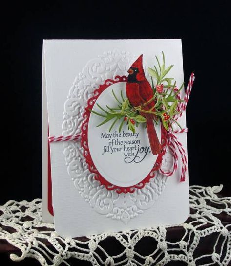 Cardinal Christmas Cards, Company Ideas, Pine Leaves, Paper Garden, Cardinal Christmas, Stamped Christmas Cards, Beautiful Christmas Cards, Homemade Christmas Cards, Stampin Up Christmas Cards