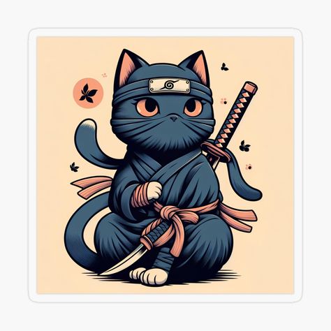 Cat Art, Karate, Karate Stickers, Cat Ninja, Ninja Illustration, Ninja Samurai, Ninja Cats, Kawaii Stickers, Japan Art