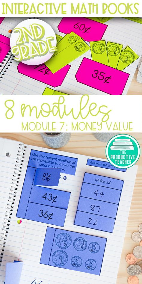 Engage New York Math module 7 for second grade is all about money! Use this interactive notebook to supplement your instruction with fun activities for your students. These notebooks are easy to set up and use. They are great for either whole group instruction or math centers! Click to see more! Engage Ny Math, 2nd Grade Activities, Tpt Ideas, Teaching Money, Math Patterns, Math Notebook, Eureka Math, Math Interactive, Math Games For Kids