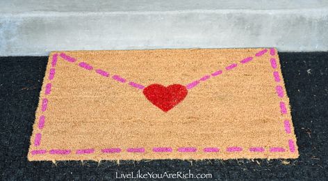 Valentine's Day Letter Coir Doormat—Free Printable - Live Like You Are Rich Front Doormat, Door Mat Diy, Diy Valentine's Day, Valentine's Day Printables, Coir Mat, Painted Rug, Stencil Patterns, Craft Show Ideas, Coir Doormat