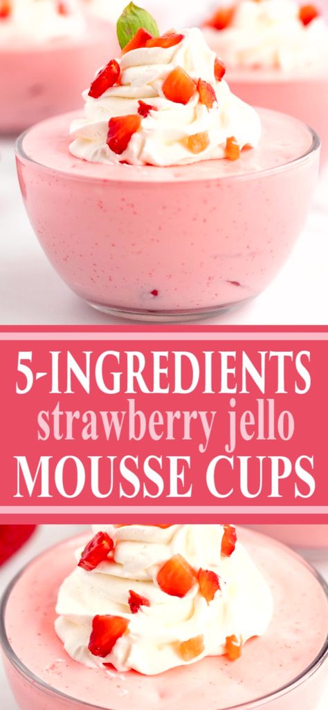 Mousse Cups Desserts, Jello And Cool Whip, Cups Desserts, Strawberry Jello Dessert, Jello Mousse, Recipes With Cool Whip, Jello Flavors, Whipped Cream Desserts, Cool Whip Desserts