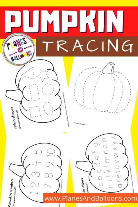 Shape Pumpkins Preschool, Pumpkin Sorting Preschool, Pumpkin Shape Tracing, Halloween Letter Tracing Worksheets, Prek Pumpkin Crafts, Pumpkin Writing Activities Preschool, Preschool Number 4 Activities, Fall Letter Tracing, Pumpkin Theme For Preschool