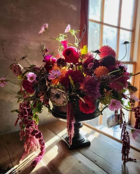 Amaranth Design Inspiration | Florists' Review Amaranth Bouquet, Burgundy Floral Arrangements, Amaranth Plant, Amaranth Flower, Hanging Amaranthus, Poppy Pods, Christmas Color Palette, Wedding Flowers Decor, Floral Trends