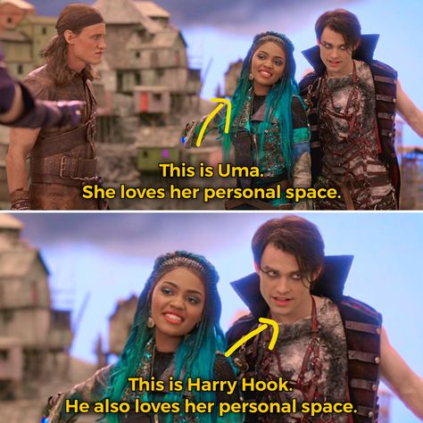 Uma And Harry Descendants, Harry Hook And Uma, Descendants Memes Funny, Uma X Harry, Uma And Harry, Descendants Funny, Descendants Bts, Descendants Ships, Descendants Fanart