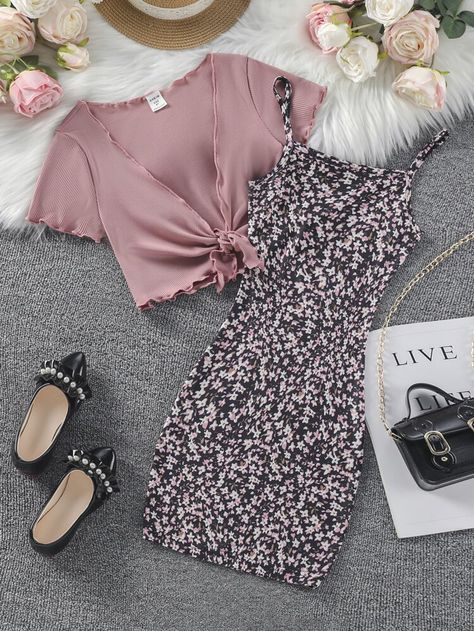 Shein Kids, Cute Dress Outfits, Trendy Dress Outfits, Shein Outfits, Tie Front Top, Ditsy Floral Print, Fashionista Clothes, Classy Casual Outfits, Stylish Dress Book