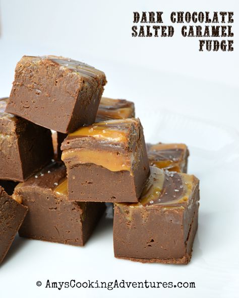 Amy's Cooking Adventures: Dark Chocolate Salted Caramel Fudge {Food 'n Flix} Pie, Carmel Fudge, Chocolate Caramel Fudge, Dark Chocolate Salted Caramel, Dark Chocolate Caramel, Dark Chocolate Fudge, Fudge Recipes Chocolate, Salted Caramel Fudge, Shugary Sweets