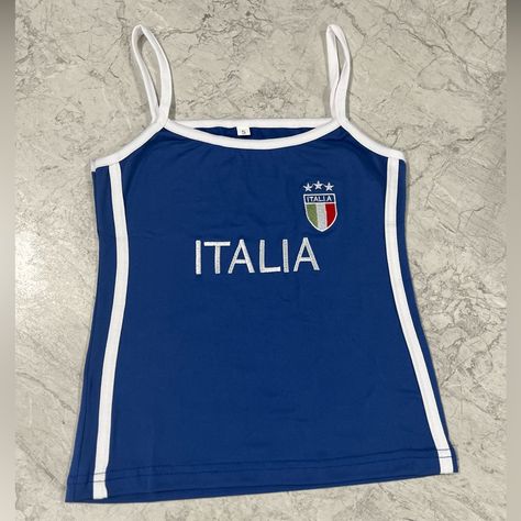 Italia Euros Blue And White Embroidered Italy Crop Top Embroidered Football Tank Tops #Italia #Tank #Babytee #Croptops Italia Tank Top, Brasil Tank Top, Italian Vintage Tops, Football Crop Top, Euros Football, Italy Tank Top, Italia Shirt, Italia Top, Football Tank Tops