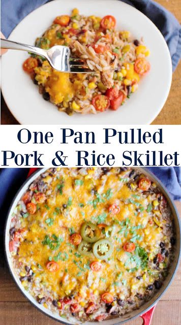 One pan BBQ pulled pork and rice skillet dinner is full of flavor and texture. It will have everyone coming back for a little more and leave you with very few dishes too! Leftover Pork Roast Recipes Mexican, Meals With Leftover Pulled Pork, Pulled Pork Enchiladas Leftover, Leftover Pork Roast Recipes Easy Dinners, What To Make With Pulled Pork, Leftover Smoked Pork Recipes, Pulled Pork And Rice, Pulled Pork Dinner Ideas, Leftover Pulled Pork Recipe