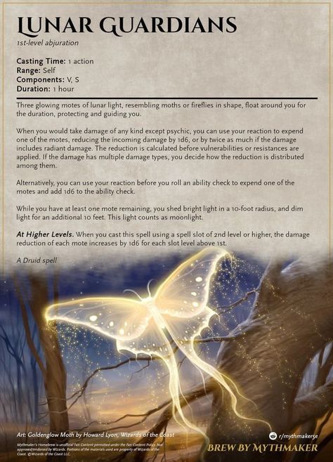 Moonfolk D&d, Lunar Sorcerer Dnd, 5e Spells, Homebrew Spells, Spell Ideas, Dnd Druid, Dnd Character Sheet, Lunar Magic, Mythical Monsters