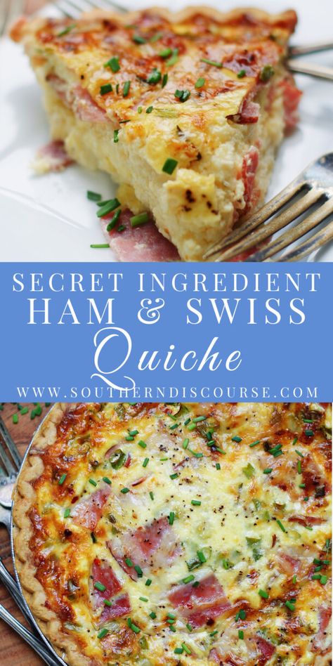 Ham Swiss Quiche, Ham And Swiss Quiche, Swiss Quiche, Southern Discourse, Quiche Lorraine Recipe, Ham And Swiss, Breakfast Quiche Recipes, Quiche Recipes Easy, Leftover Ham Recipes