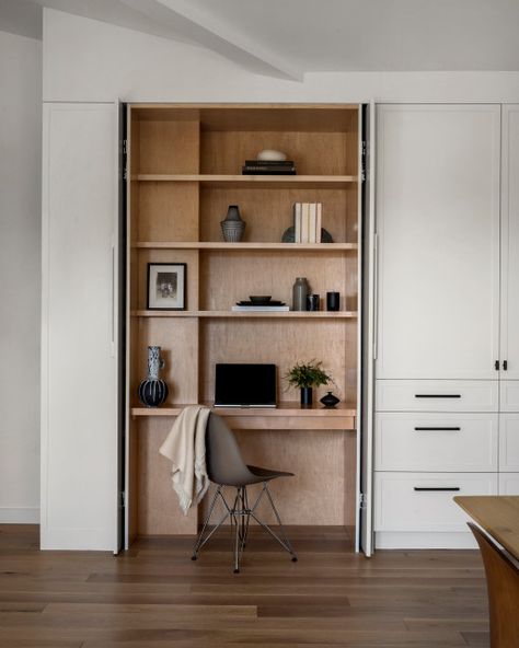 Tiburon Modern - Beach Style - Home Office - San Francisco - by Florence Livingston Interiors, LLC | Houzz Hidden Desk, Desk Nook, Built In Cabinet, Office Nook, Desk In Living Room, Study Nook, Office Area, Modern Kitchen Interiors, Kitchen Interior Design Modern