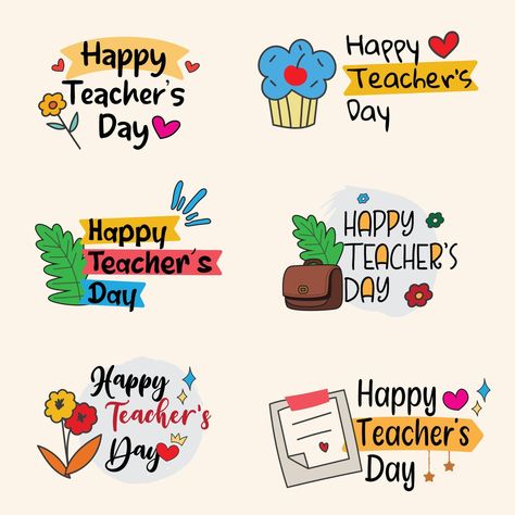 Happy Teachers Day Cute Abstract concept Cute Set Of Greeting Cards and Stickers Bundle Editable Illustration Card Happy Teacher Day, Topper Hari Guru, Teachers Day Illustration, Greetings Of The Day, Happy Teacher's Day Images, Happy Teacher Day, Happy Teachers Day Card, Greetings For The Day, Happy Teacher