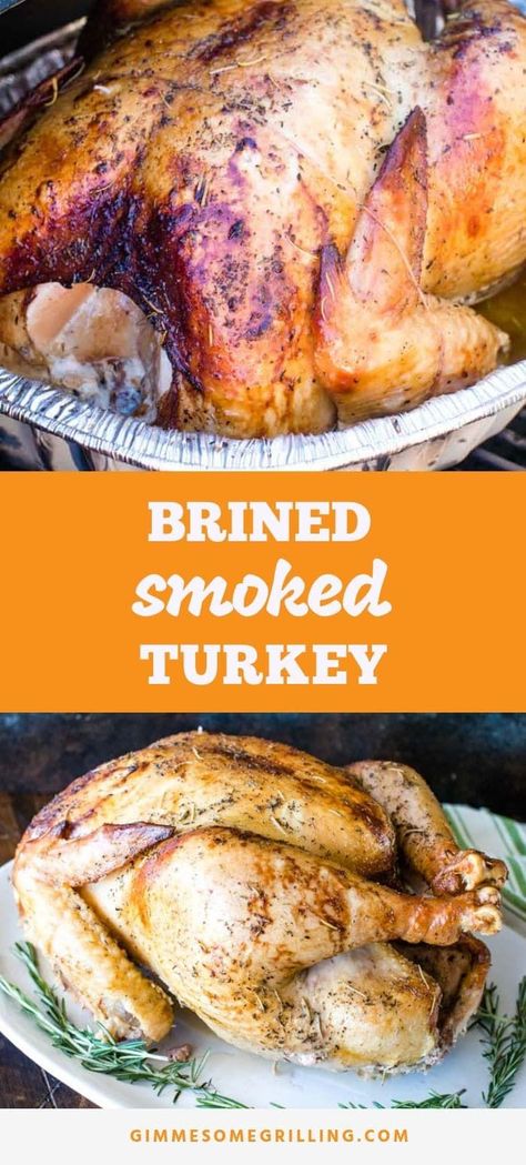 Smoked Turkey is an amazing way to mix up your turkey recipe! The flavor from this brined turkey that is prepared on a Traeger electric smoker is AMAZING! Mix things up and make this turkey for Thanksgiving this year! #turkey #traeger Brined Smoked Turkey, Smoked Turkey Brine, Smoked Whole Turkey, Dry Brine Turkey, Brined Turkey, Turkey Brine Recipes, Smoked Turkey Recipes, Turkey Brine, Brine Recipe